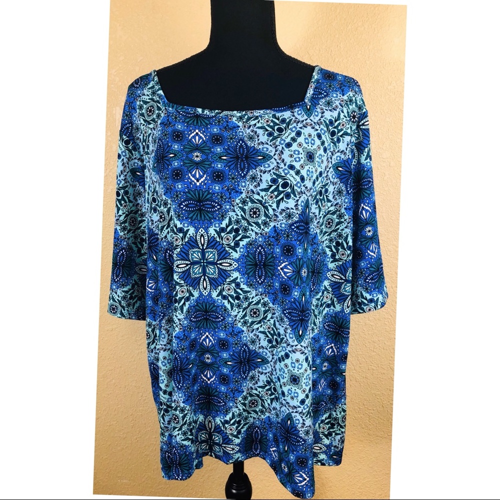 East 5th short sleeve blue square neck top - Picture 5 of 6